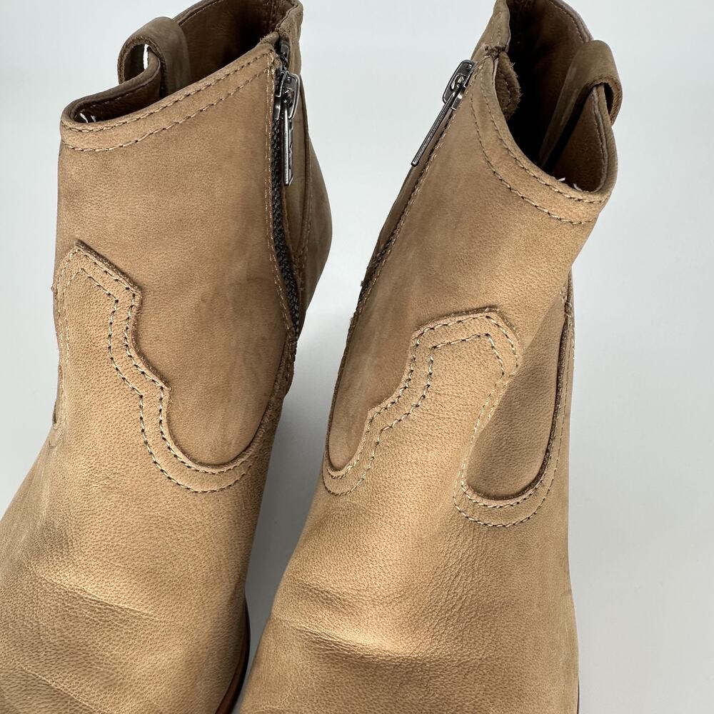 Frye Boots Womens Size 8M Tan Ash Western Ankle Zip Leather Stacked Heel Shoes - Picture 10 of 15